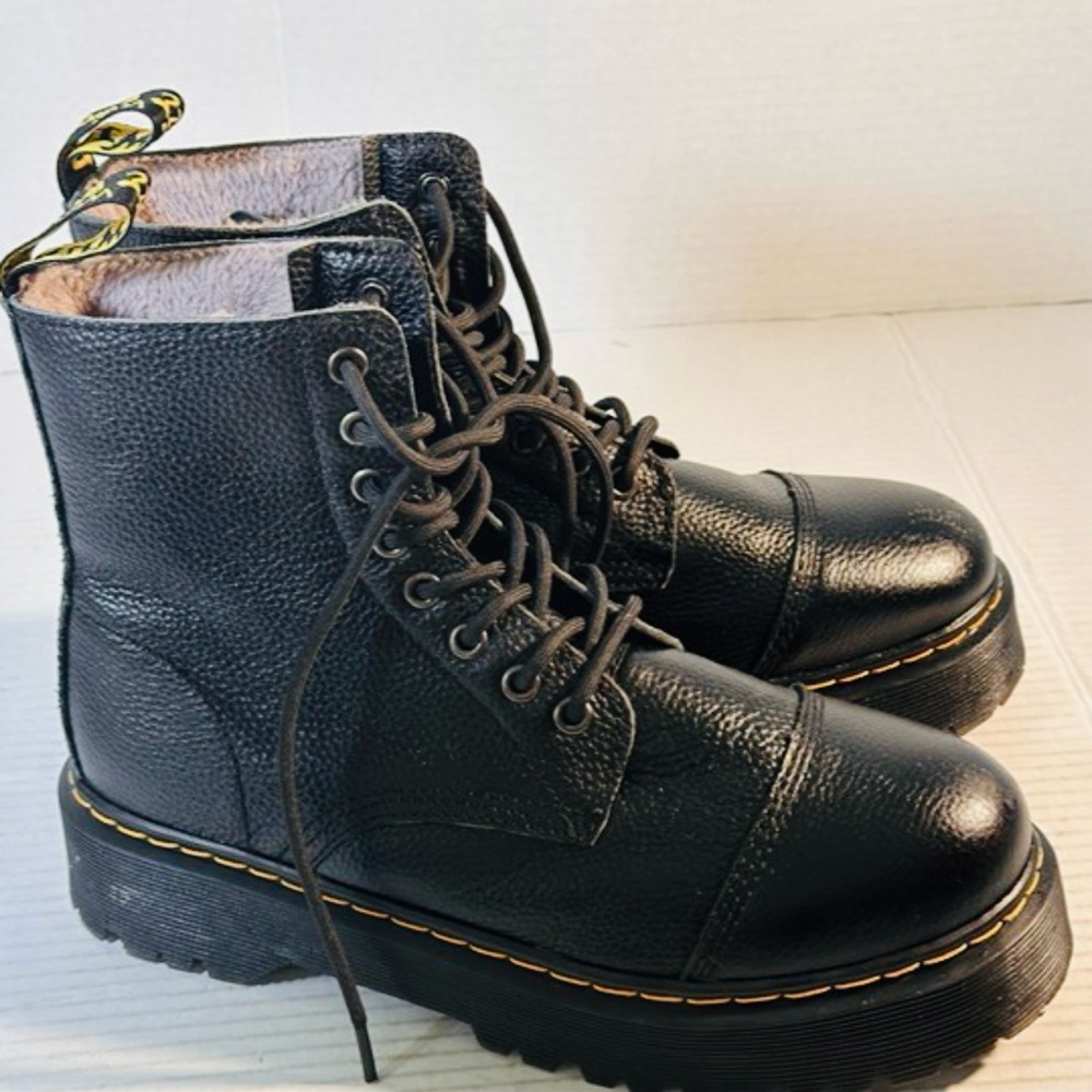Dr. Martens Black Leather Boots with Yellow Stitching